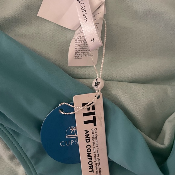 Cupshe One-Shoulder Turquoise High-Waist Bikini Set Medium - Picture 4 of 7